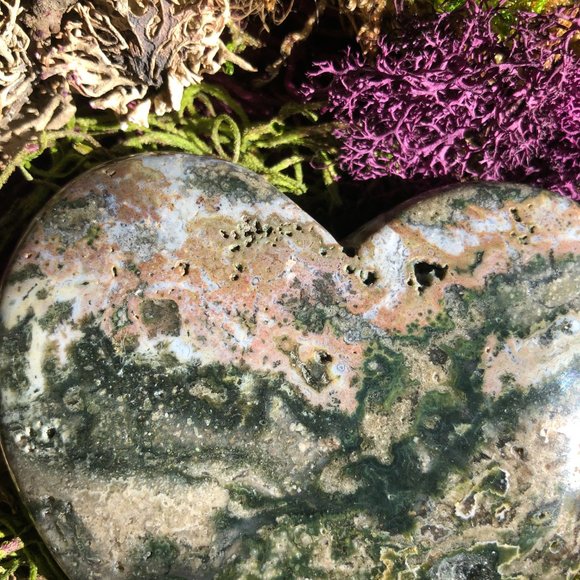 HUGE Moss Agate heart palm stone polished crystal healing reiki gemstone gift - Picture 8 of 10